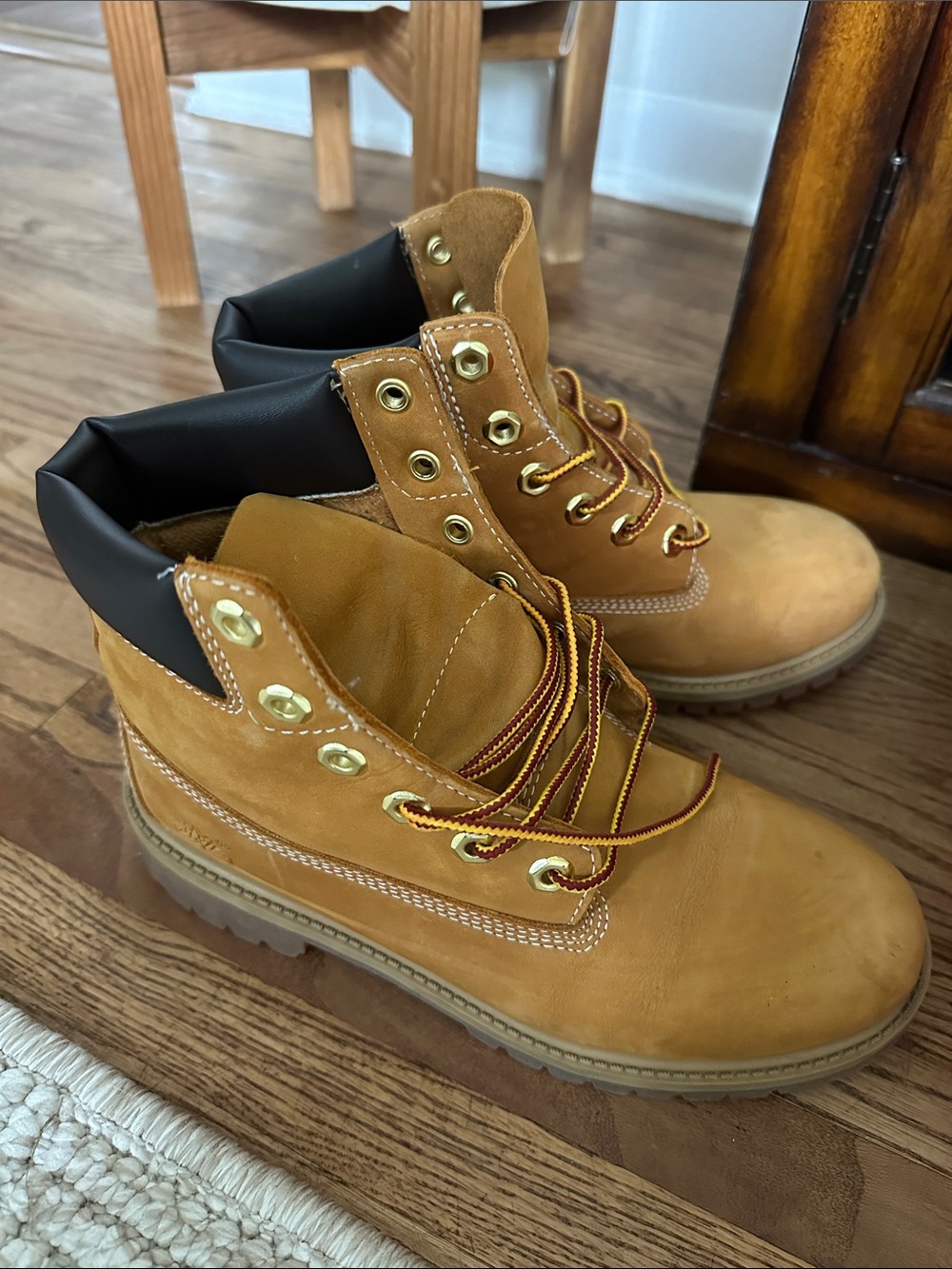 Timberland Kids Wheat Brown Lace-Up Boots with Black Collar
